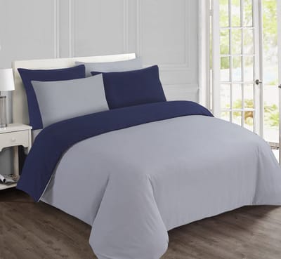 VISION Flanel - Tweezijdig omkeerbaar Dekbedovertrekset - 100% katoen flanel: warm en zacht - Tweepersoons - Dekbedovertrek 200 x 200 cm met 2 bijhorende slopen - Grijs / Blauw - Oekotex gecertificeerd