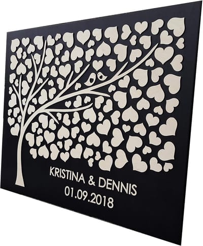 Gastenboek Hout - Alternatief Boek - Bruiloft Herinnering - Gepersonaliseerd Ontwerp - 75 x 60 cm - Zwart