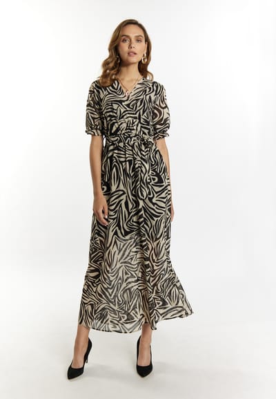 Faina Maxi-jurk met zebraprint Dames beige/ zwart