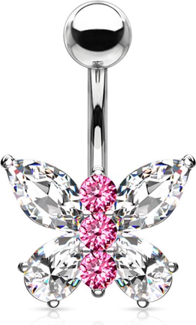 Piercing vlinder - wit/roze - LMPiercings