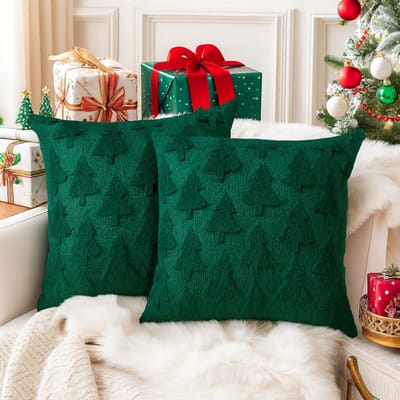 Twenty4seven® Kussensloop 45x45 cm - Set van 2 Kussenslopen - Kussenhoes met Groene Kerstbomen - Kerstdecoratie voor Bank