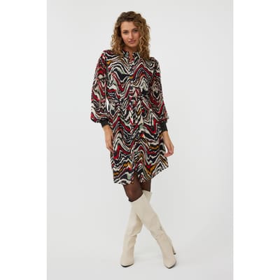 EsQualo Dress Lurex Cuff Waves Print Maat: 38 | Blousejurken Outlet | Dames | Zwart