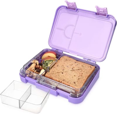 Famanu – Lunchbox met 4 tot 6 compartimenten - Broodtrommel met variabele vakjes - Voor lunch en tussendoortjes op werk - Paars
