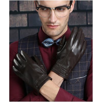 Gants Tactiles en Cuir de Mouton Véritable pour Hommes pour Conduite Hivernale avec Chaleur et Polaire Coréen Affaires Gants en Cuir de Mouton Véritable M black