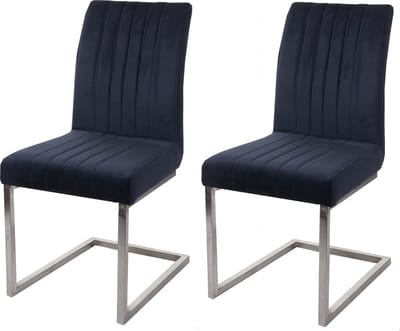 Set van 2 sledestoelen MCW-L14, bezoekersstoel conferentiestoel, fluweel geborsteld roestvrij staal ~ antracietblauw