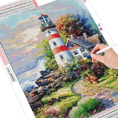 Diamant broderie phare diamant peinture plein rond paysage strass photo décor à la maison 20X30CM