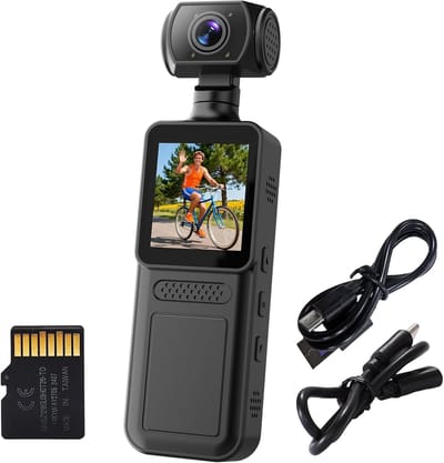 1080P HD Body Camera met Stabilisatie | 1500mAh Accu voor 5Uur Opname | WiFi & OTG Telefoonverbinding | 180° Draaibare Lens | Geschikt voor Vloggen, Motorrijden, Politie Bewijs (64GB)