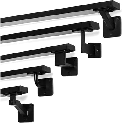 Natural Goods Berlin Handgreep Set OBLONG Metaal zwart / 4x stuks Handgreephouders WIDE & 300cm Trapleuning/roestvrij, gepoedercoate traphandgreep/Handgreep trap binnen & buiten