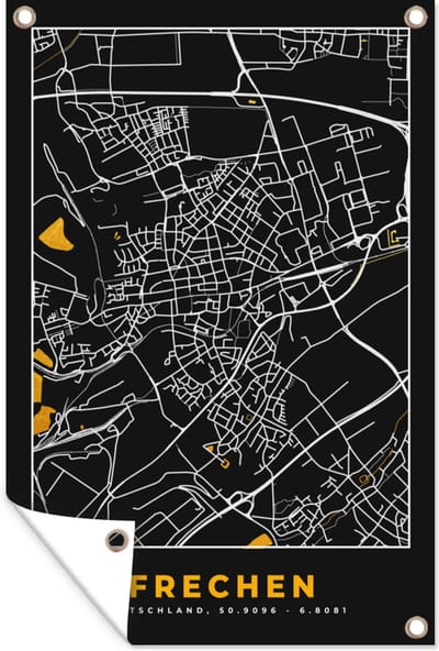 Muurdecoratie Frechen – Stadskaart – Gold – Plattegrond – Stadskaart – Kaart - Duitsland - 120x180 cm - Tuinposter - Tuindoek