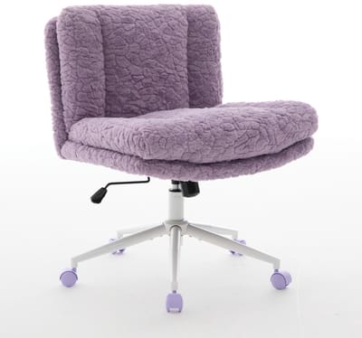 Paarse Pluche Bureaustoel - Comfortabele Make-up Stoel - Brede Zitting - In Hoogte Verstelbaar - Metalen Onderstel - Thuiskantoor - 67cm - Violet