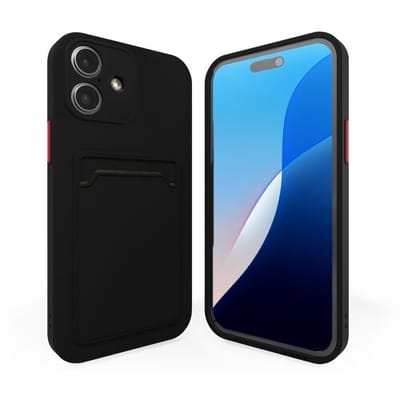 ShieldCase back cover met pasjeshouder geschikt voor de Apple iPhone 16 hoesje - telefoonhoesje met pasjeshouder - ruimte voor 1 pasje - hoogwaardig siliconen materiaal - back cover (zwart)