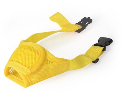 Hondenmuilkorf - Snuitmaat 22-28 cm - Medium - Nylon Muilkorf - Verstelbaar - Drinkwater - Ademend - Geel
