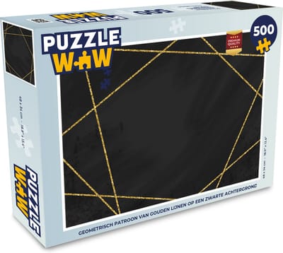 Puzzel Geometrisch patroon van gouden lijnen op een zwarte achtergrond - Legpuzzel - Puzzel 500 stukjes