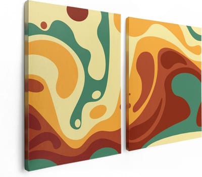 Artaza Canvas Schilderij Tweeluik Abstracte Kunst - Organische Kleurrijke Vormen - 120x80 - Foto Op Canvas - Canvas Print