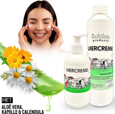 Huizing Products Uiercrème Navulfles + Pompfles – 1×500 ml + 1x250 ml – Aloë Vera, Calendula & Kamille