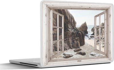 Laptop sticker - 11.6 inch - Doorkijk - Hout - Strand - 30x21cm - Laptopstickers - Laptop skin - Cover