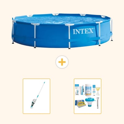 Intex Rond Frame Zwembad - 366 x 76 cm - Blauw - Inclusief Stofzuiger - Onderhoudspakket - 3-delig