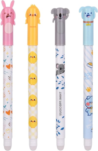 Erasable Balpen Set met 4 Blauwe Rollerball Pennen, 0.5mm Fijnschrijver voor Kinderen en Studenten, Perfecte School- en Kantoorbenodigdheden - Paars