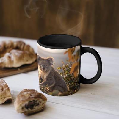 Magische Mok - Foto op Warmte Mokken - Koffiemok - Koala - Bladeren - Ochtendlicht - Magic Mok - Beker - 350 ML - Theemok