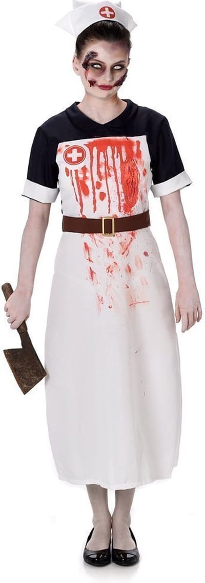 Karnival Costumes Zombie Verpleegster Halloween Kostuum Dames Halloween Kostuum Volwassenen Carnavalskleding Dames Carnaval - Polyester - Maat XS - 3-Delig Jurk/Hoed/Riem