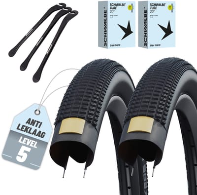 Set van 2 Schwalbe Billy Bonkers HS 600 vouwband 20 x 2.00 (ETRTO 50-406) met AV Autoventiel binnenbanden – ADDIX Standard, Performance Line, E‑Bike Ready 25 km/u – zwart + 3 metalen bandenlichters