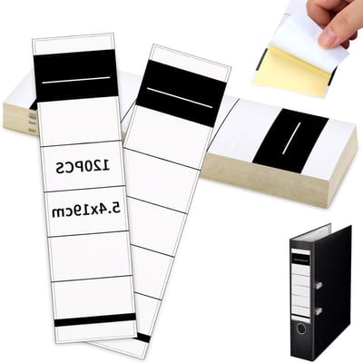 Zelfklevende Ruglabels voor Mappen - 120 Stuks - Schrijfbare Etiketten voor Bibliotheek, Kantoor en School - 5.3 x 19 cm in Wit