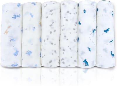 Set van 6 Hydrofiele luiers Katoen XXL 80x80 cm - Ademend en Absorberend Verschoonmatje en Inbakerdoek voor Baby's