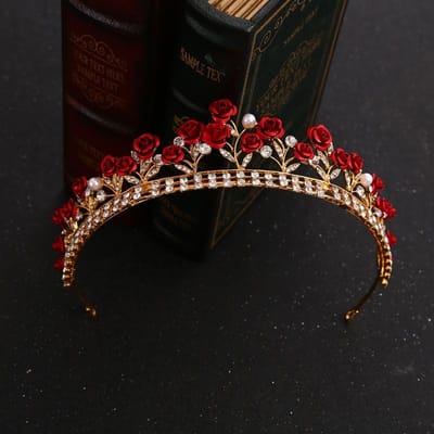 Couronne de mariée coréenne Nouvelle Couronne de rose rouge Reine Robe de mariée Cheveux Accessoire pour cheveux Filles Anniversaire Serre-tête black