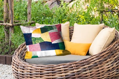 Buitenkussens - Tuin - Abstract - Roze - Lappen - Vormen - Geel - 50x30 cm