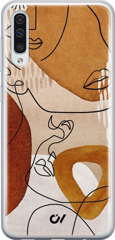 Hoesje geschikt voor Samsung Galaxy A50 - Abstract Shape Faces - - Bruin - Soft Case Telefoonhoesje - TPU Back Cover - Casevibes
