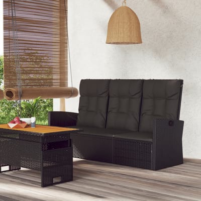 vidaXL - Tuinbank - verstelbaar - met - kussens - 173 - cm - poly - rattan - zwart