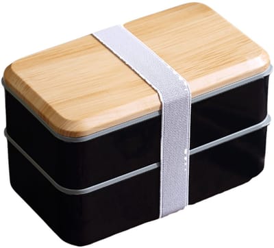 TOVBMUP Lunch Bento Box - Japanse stijl Volwassene 1400ml Lunchbox - Kinderlunchbox met compartimenten - Snackbox met bestek - Snackbox - Broodtrommel - Voedselbox - met verdelers - Zwart