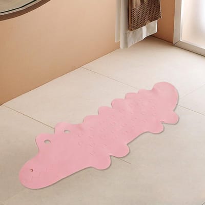 Antislip badmat voor kinderen met zuignap, douchemat, machinewasbaar TPR badmat voor badkamer, badkuip (roze krokodillenpatroon, 95x34,5cm)