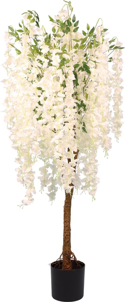 Kunst Wisteria Bloemboom Deluxe | Wit – 150cm – Zijde Blauwe reken Kunstplant – Deluxe Kunstplant bloembol – Extra Vol – Hyperrealistisch
