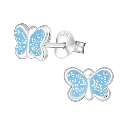 WeLoveSilver - Zilveren oorstekers - vlinder - met glitters - 8 mm
