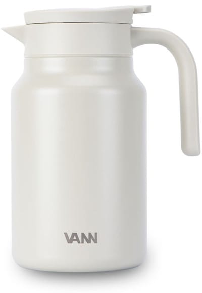 VANN® 3-wandige RVS Thermoskan 1.5L – Isoleerkan – Schenkkan met Drukknop – Voor Koffie, Thee, IJswater & Meer – 36u Koud / 24u Warm – VANN® Family Jug – Oatstone