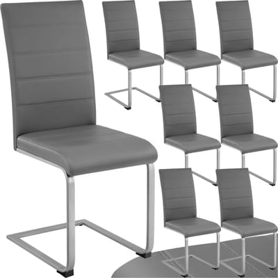 tectake® Eetkamerstoelen Bettina - Kunstleren stoelen voor Eettafel - Keukenstoelen met ergonomisch gevormde rugleuning - Diverse kleuren en sets - Maximale belasting 120 kg - Afmeting (LxBxH) 41 x 52 x 99 cm - Set van 8 - Grijs