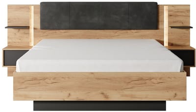 Vente-unique Bed met opbergruimte stof antracietgrijs, natuurlijk licht 140 x 190 cm