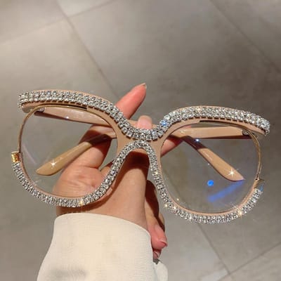 Lunettes de vue Classiques Tendance Surdimensionnées Hibou Diamant Monture Lunettes Monture Dames Pour Femme Lunettes Mode Style Designer Luxe W140077WW-