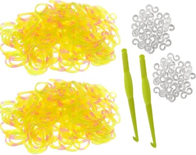 Behave - 600 Loombandjes - Geel-Fuchsia – Met Weefhaken & S-clips - Latexvrij - Creatief Speelplezier