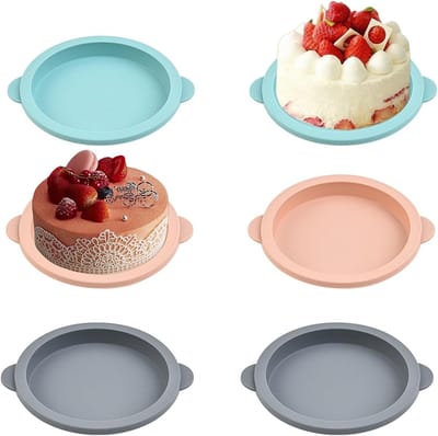 Set van 6 hittebestendige siliconen bakvormen voor heteluchtfriteuse, ronde taartvormpjes, ideaal voor taarten en gebak, 10 cm binnendiameter