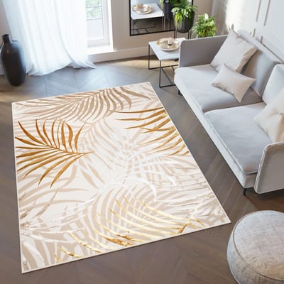 Tapiso Golden Vloerkleed Beige Licht Bladeren Modern Tapijt Maat- 160x230