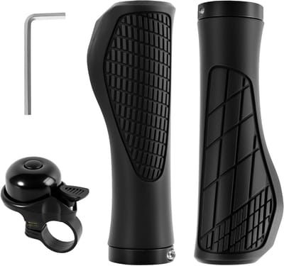 MK Stoer -Fietshandgrepen - ergonomisch - antislip - universeel - zwart - met fietsbel - voor 22,2 mm stuur - geschikt voor mountainbike racefiets
