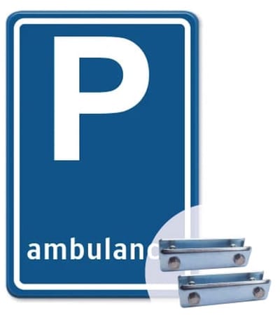Parkeerbord Ambulance - blauw - Weerbestendig Aluminium - 40x60 cm - Bevestiging: Met hekbeugels (voor spijlen- of gaashek)