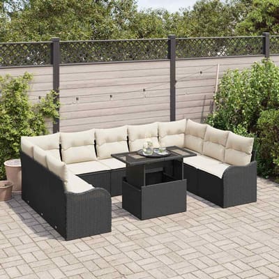 vidaXL - Tuinbank - Set - 10 - st - 9-Aantal - zitplaatsen - Zwart - Poly - Riet