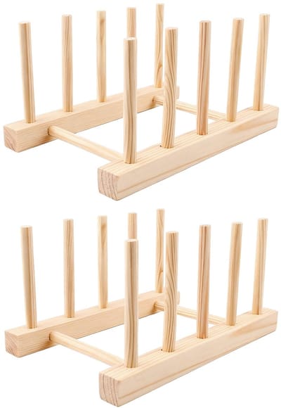 2 stuks bordenstandaard hout, bordenhouder, afdruiprek, snijplankhouder, afdruiprek voor voorraadkom, servies, kopjes, snijplank, cd-boek (4 sleuven)