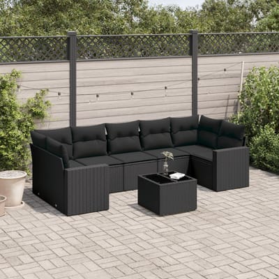 vidaXL - 8-delige - Loungeset - met - kussens - poly - rattan - zwart
