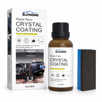 Rayhong Crystal Coating Kunststof Auto | Plastic Coating Auto | Kunststof Herstel Auto | Bumper Black Auto | Trim Restorer | Dashboard Cockpit Vernieuwen | Kunststof Verkleuring Herstellen | Auto Detailing | UV Bescherming |30ML Set Incl. Magic Spons