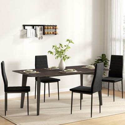Wishdor - Eetkamerstoelen Set Van 4 - Armloos Met Hoge Rugleuning En Kanaalstiksel - Modern Voor Eetkamer Of Keuken - Stoffen Bekleding En Poedergecoate Metalen Poten - Zwart - 41 X 50 X 97 Cm