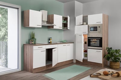 Goedkope keuken 330  cm - complete keuken met apparatuur Oliver  - Donker eiken/Wit   - keramische kookplaat    - afzuigkap - oven - magnetron  - spoelbak